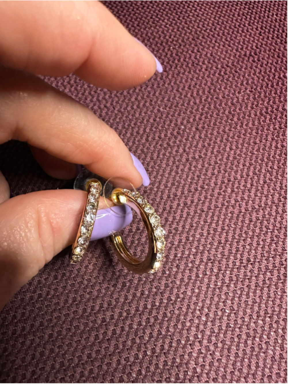 Gold Hoop Earrings with Clear Stones